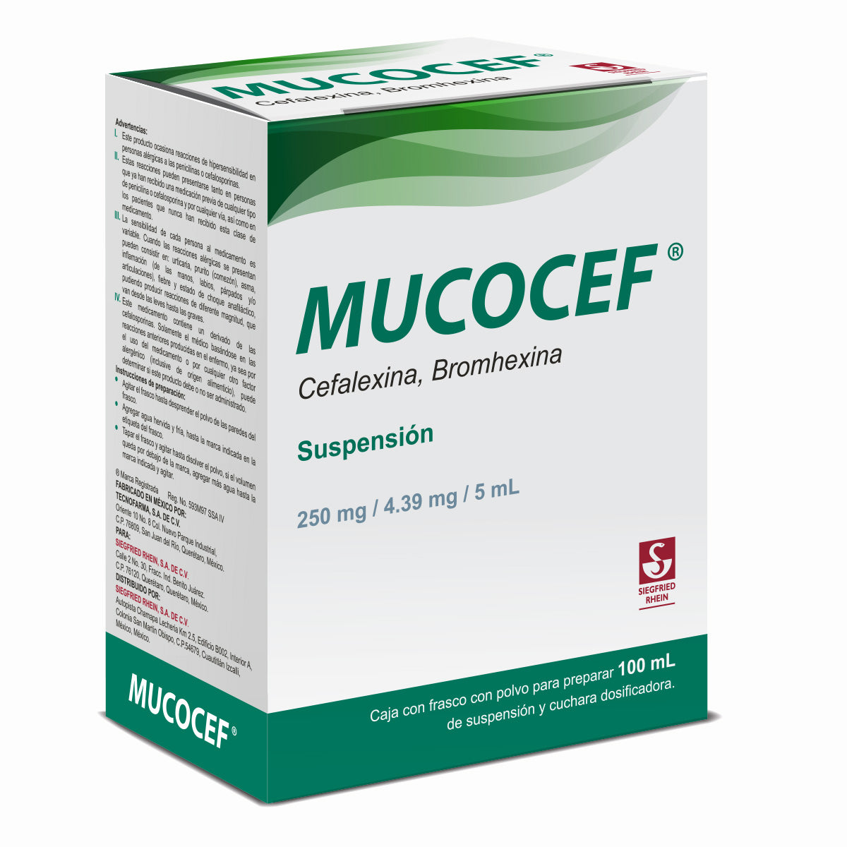 Mucocef 250 Mg / 4.39 Mg - Suspensión 100 Ml (Cefalexina Y Bromhexina)