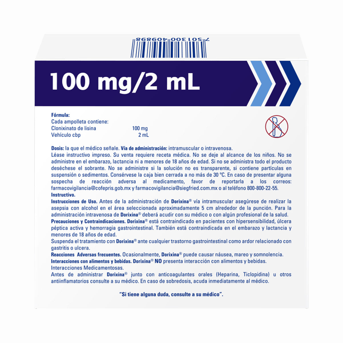 Dorixina 100 Mg - Caja Con 5 Ampolletas Clonixinato De Lisina 7501300409898