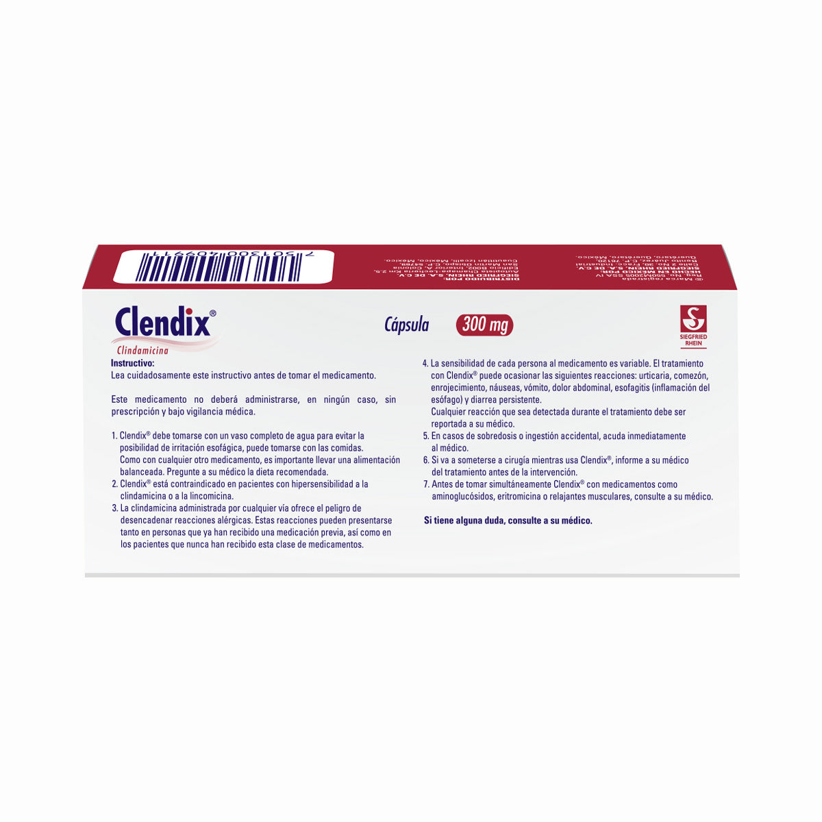 Clendix 300 Mg - Caja Con 21 Cápsulas (Clindamicina)