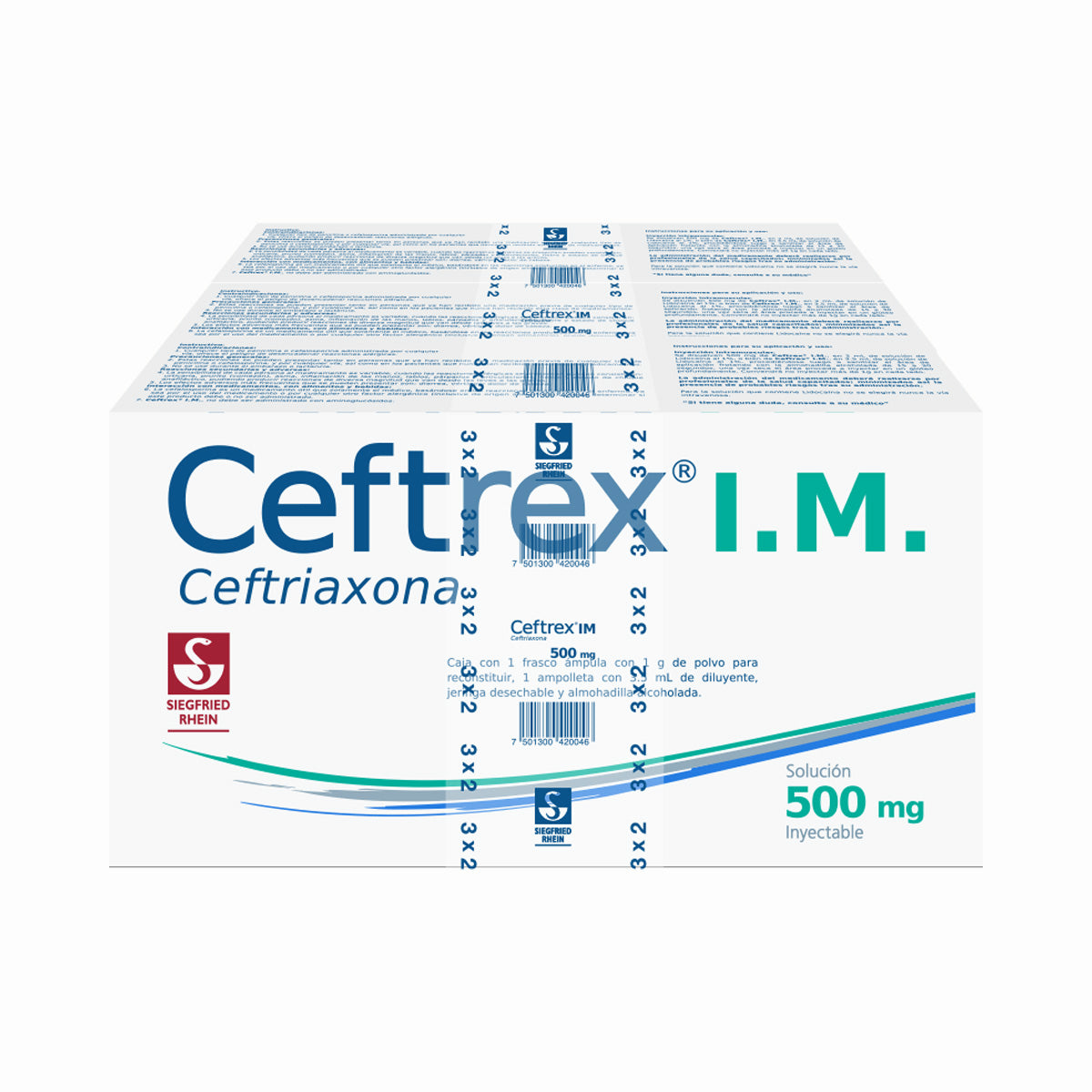 Ceftrex Im 500 Mg - Ampolletas Y Vial Para 3 Inyecciones Ceftriaxona 7501300420046