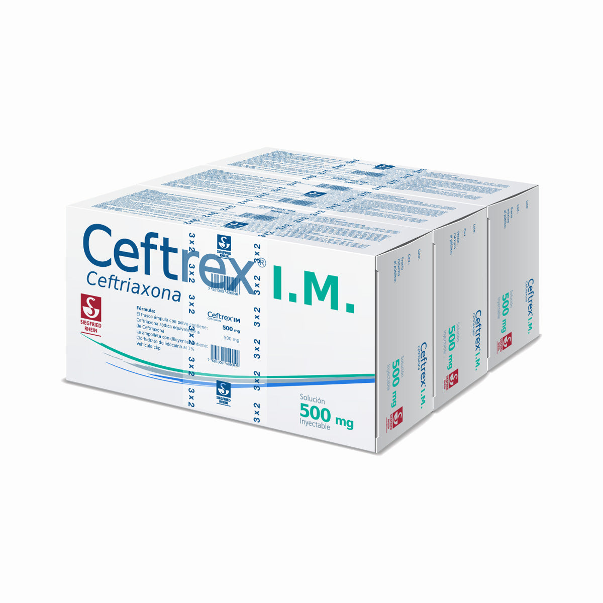 Ceftrex Im 500 Mg - Ampolletas Y Vial Para 3 Inyecciones Ceftriaxona 7501300420046