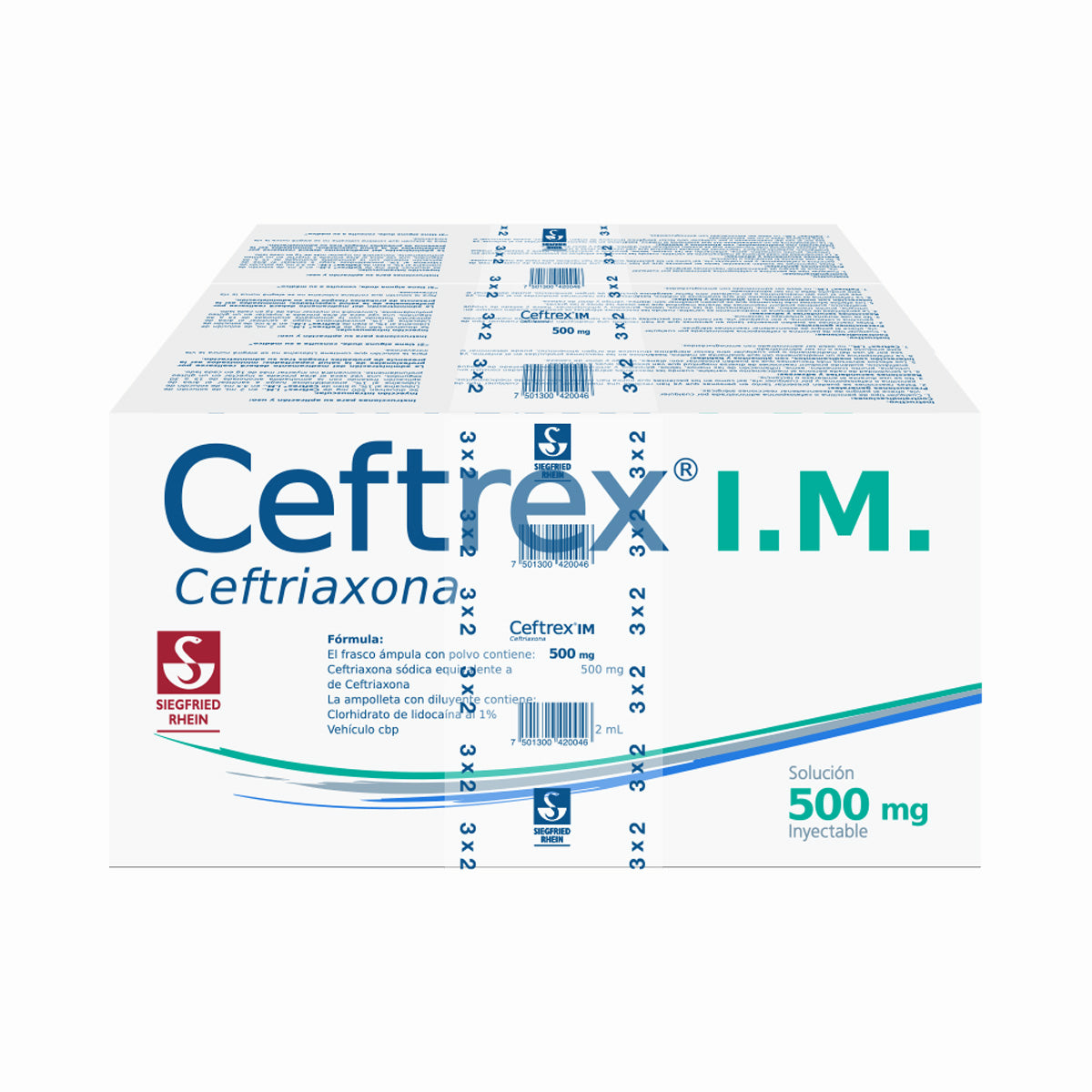 Ceftrex Im 500 Mg - Ampolletas Y Vial Para 3 Inyecciones Ceftriaxona 7501300420046