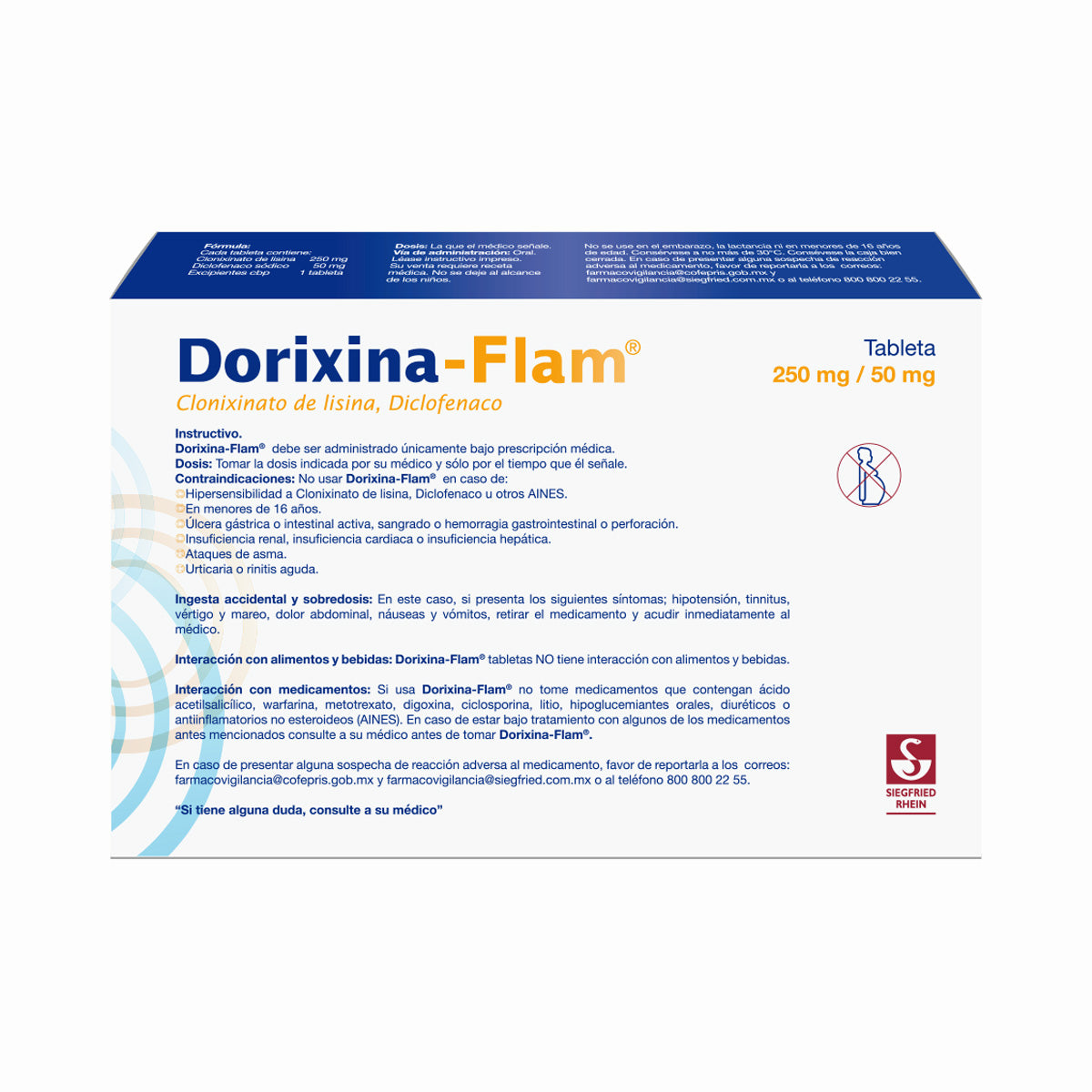 Dorixina-Flam 250 Mg / 50 Mg - Caja Con 14 Tabletas (Clonixinato De Lisina Y Diclofenaco Sódico)