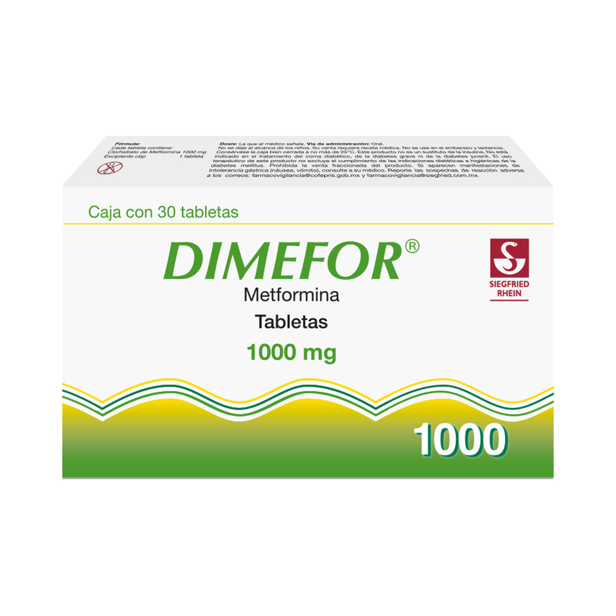 Dimefor 1000 Mg - Caja Con 30 Tabletas (Metformina)