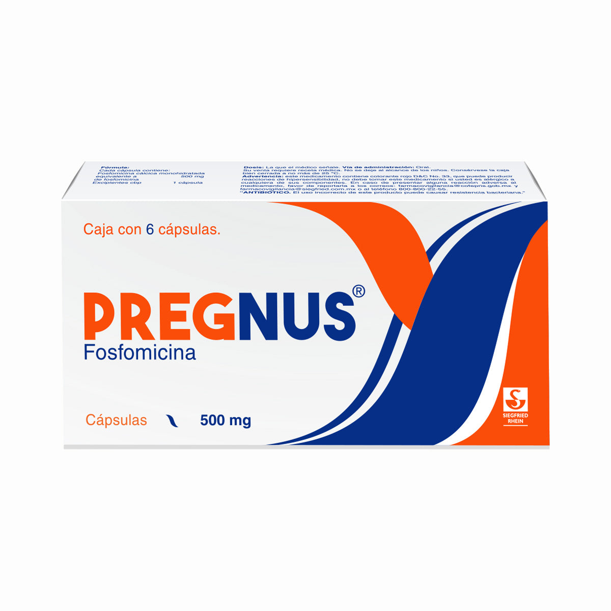 Pregnus 500 Mg - 6 Cápsulas Fosfomicina 7501300420497