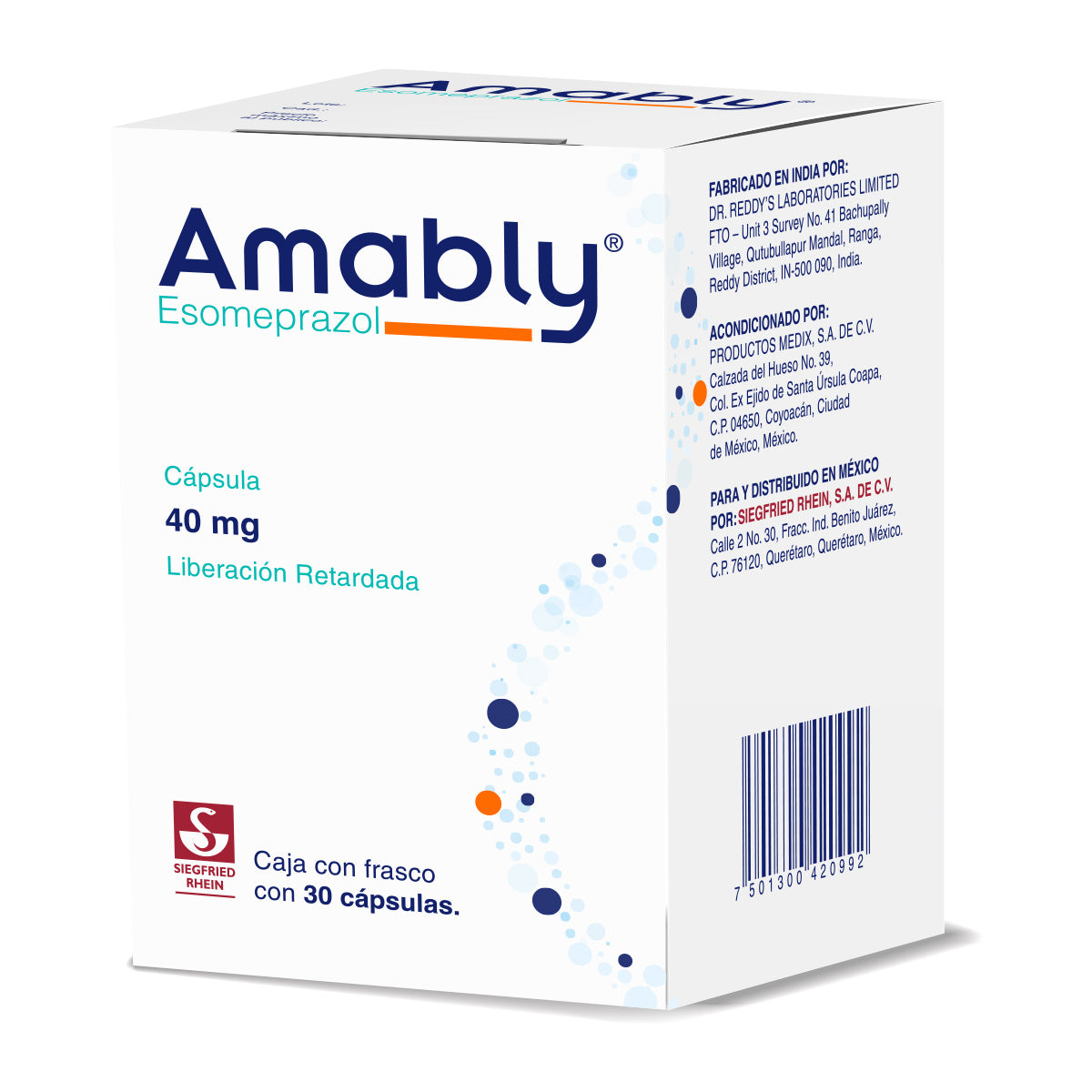 Amably 40 Mg - Frasco Con 30 Cápsulas (Esomeprazol)