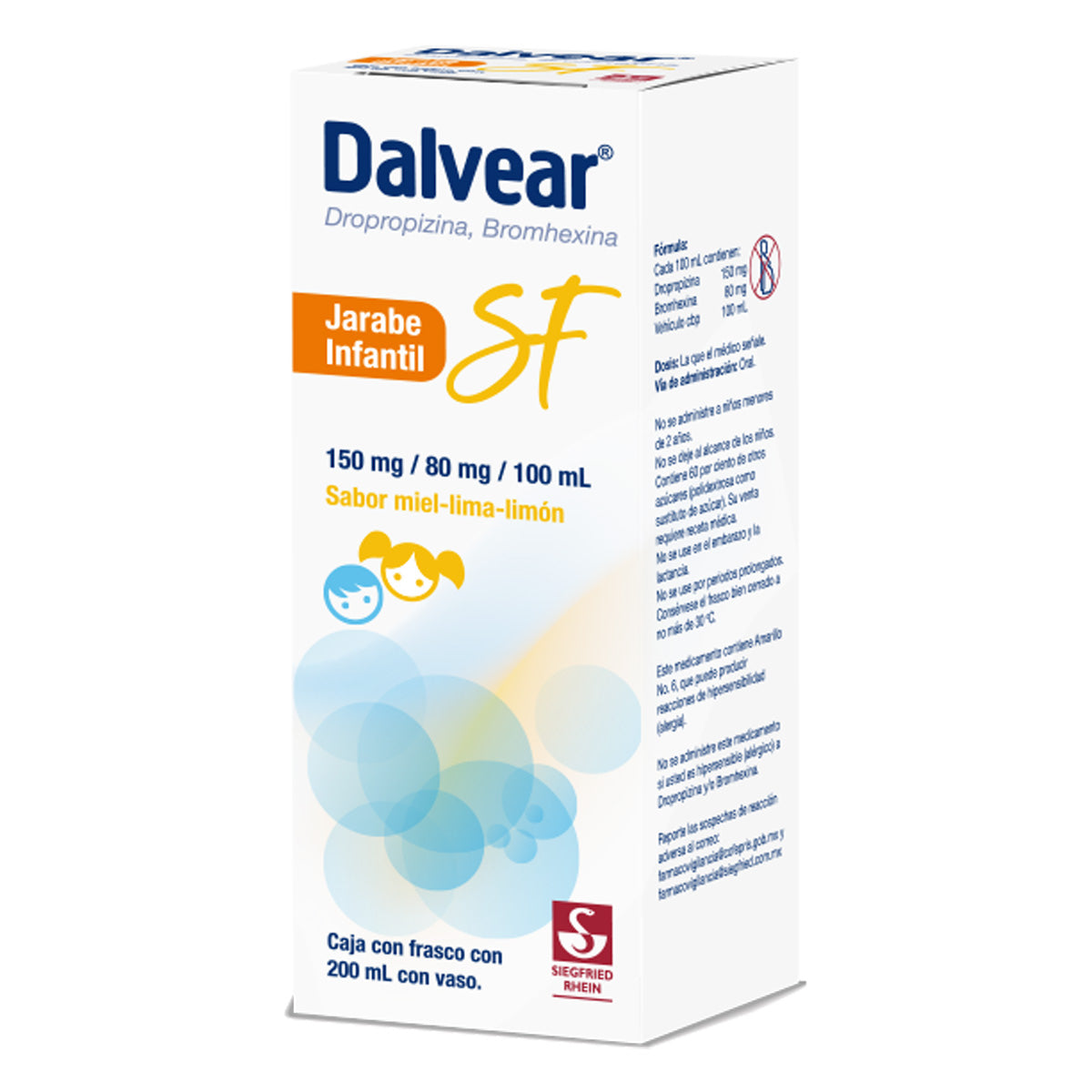 Dalvear Sf Infantil 150 Mg / 80 Mg - Jarabe Sabor Miel Y Lima Limón 200 Ml (Dropropizina Y Bromhexin