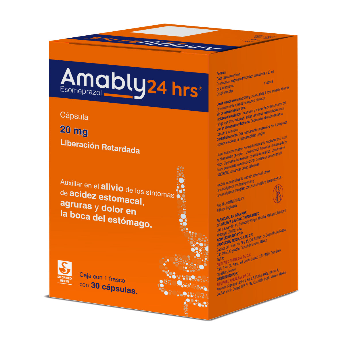Amably 24 Hrs 20 Mg - Frasco Con 30 Cápsulas (Esomeprazol)
