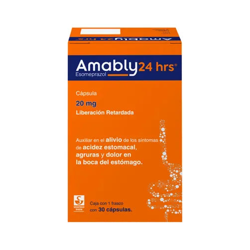Amably 24 Hrs 20 Mg - Frasco Con 30 Cápsulas (Esomeprazol)