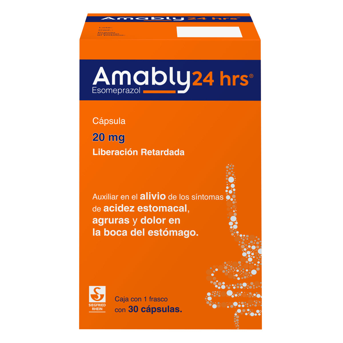Amably 24 Hrs 20 Mg - Frasco Con 30 Cápsulas (Esomeprazol)
