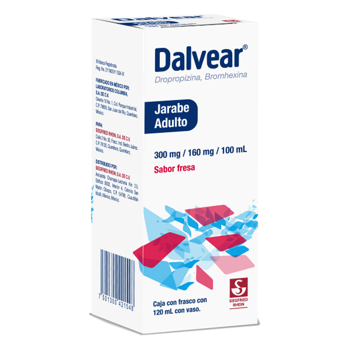 Dalvear Adulto 300 Mg / 160 Mg - Jarabe Sabor Fresa 120 Ml (Dropropizina Y Bromhexina)