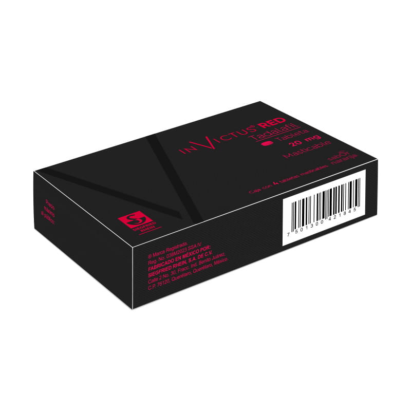 Invictus Red 20 Mg - Caja Con 4 Tabletas Masticables (Tadalafil)