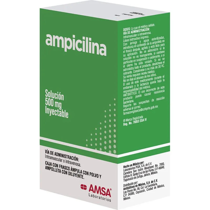 Ampicilina 500 Mg Solucion Inyectable Ampolleta 2 Ml Amsa