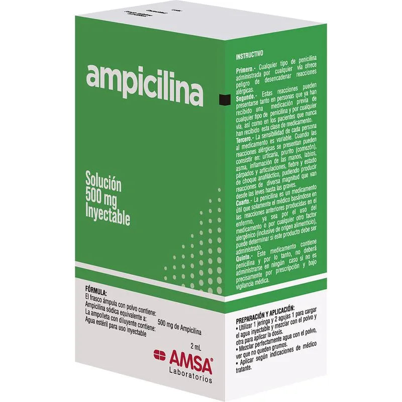 Ampicilina 500 Mg Solucion Inyectable Ampolleta 2 Ml Amsa