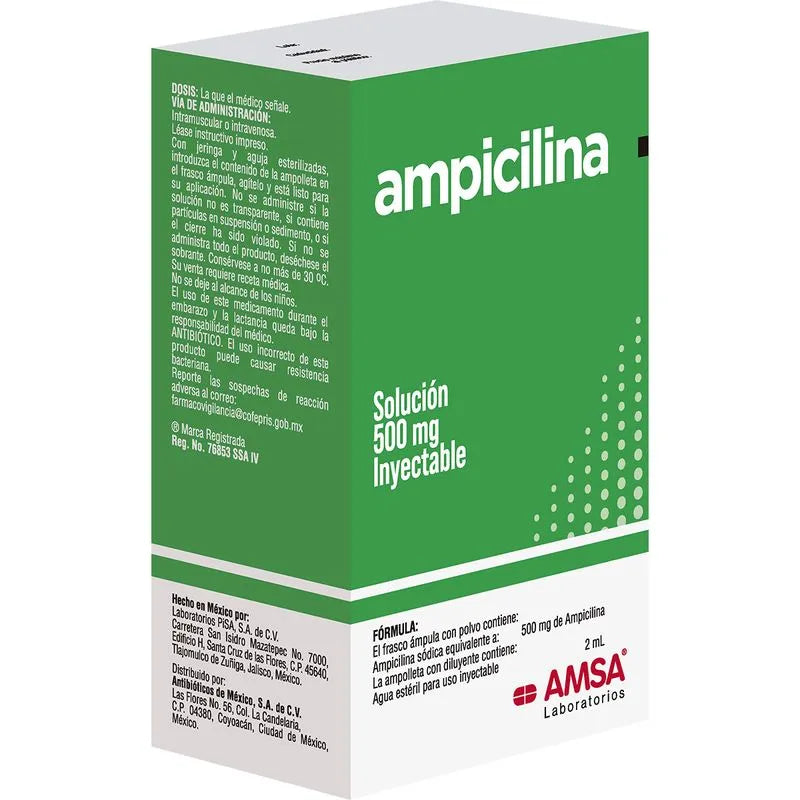 Ampicilina 500 Mg Solucion Inyectable Ampolleta 2 Ml Amsa