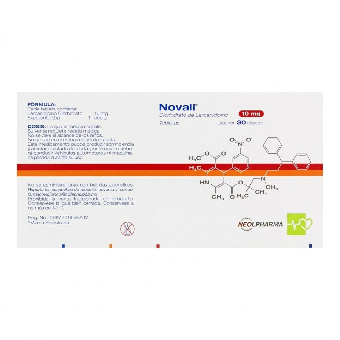 Clorhidrato De Lercanidipino 10 Mg Con 30 Tabletas