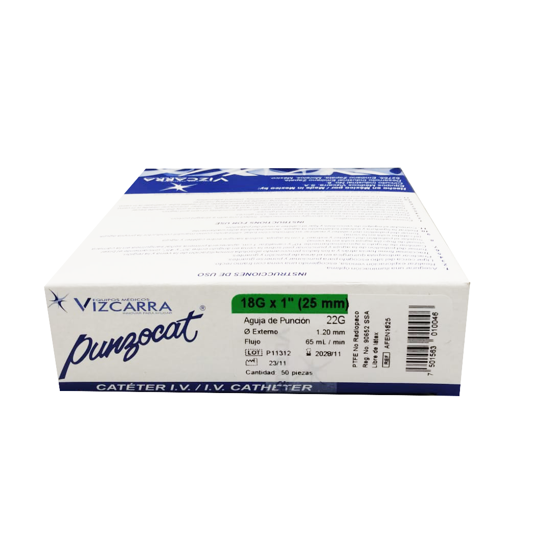 PUNZOCAT 18 G CATETER VIZCARRA CAJA CON 50 PIEZAS