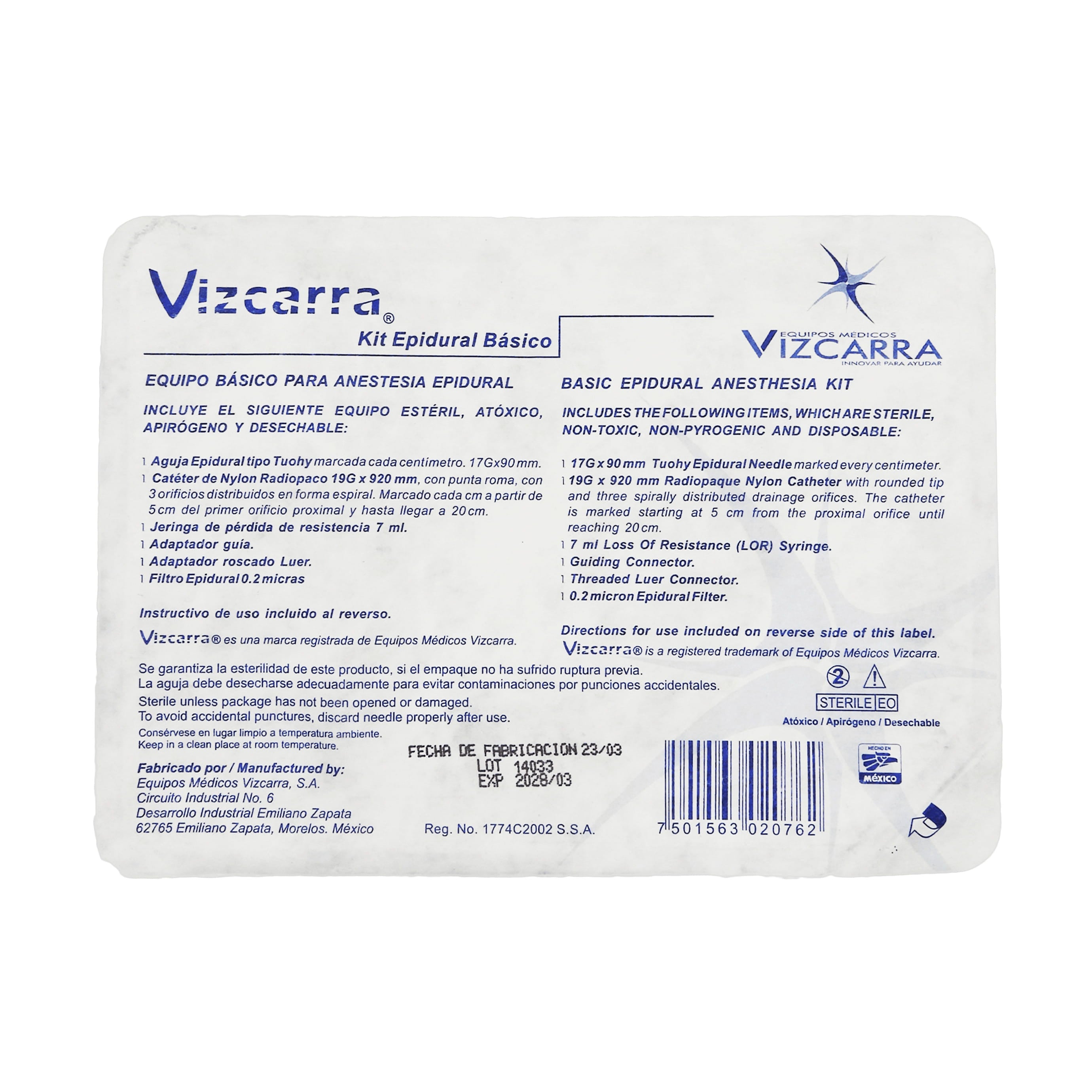 Equipo De Anestesia/Bloqueo Epidural Basico Vizcarra