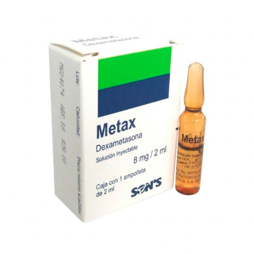 Metax (Dexametasona) Solución Inyectable 8 Mg 2 X Con 3 Ampolletas