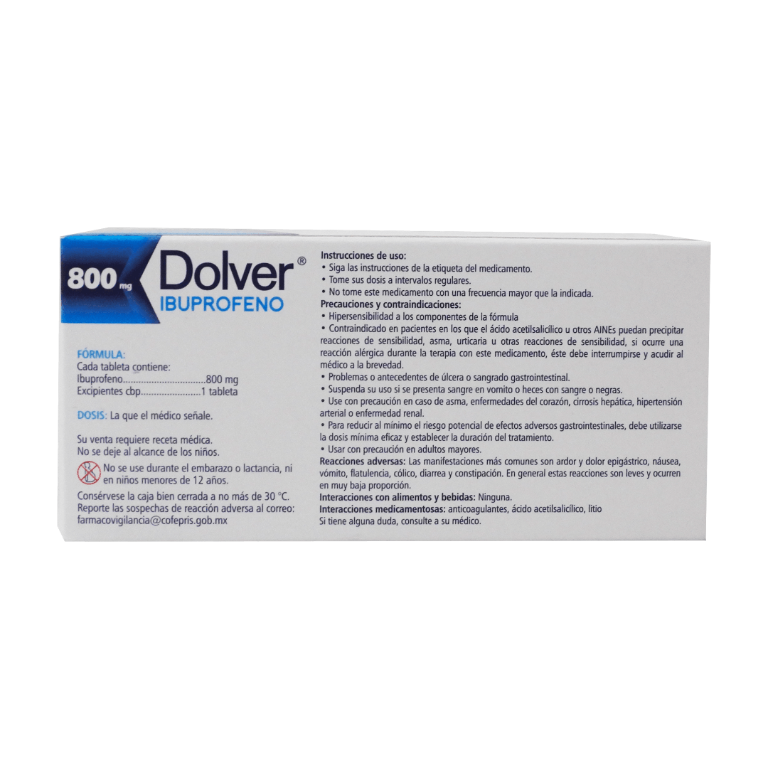Dolver (Ibuprofeno) 800 Mg Tabletas Con 20
