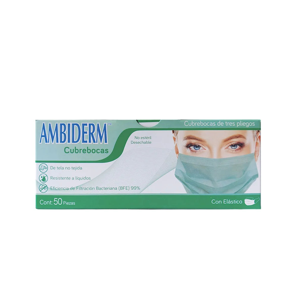 Cubrebocas Verde 3 Pliegos Con 50 Ambiderm