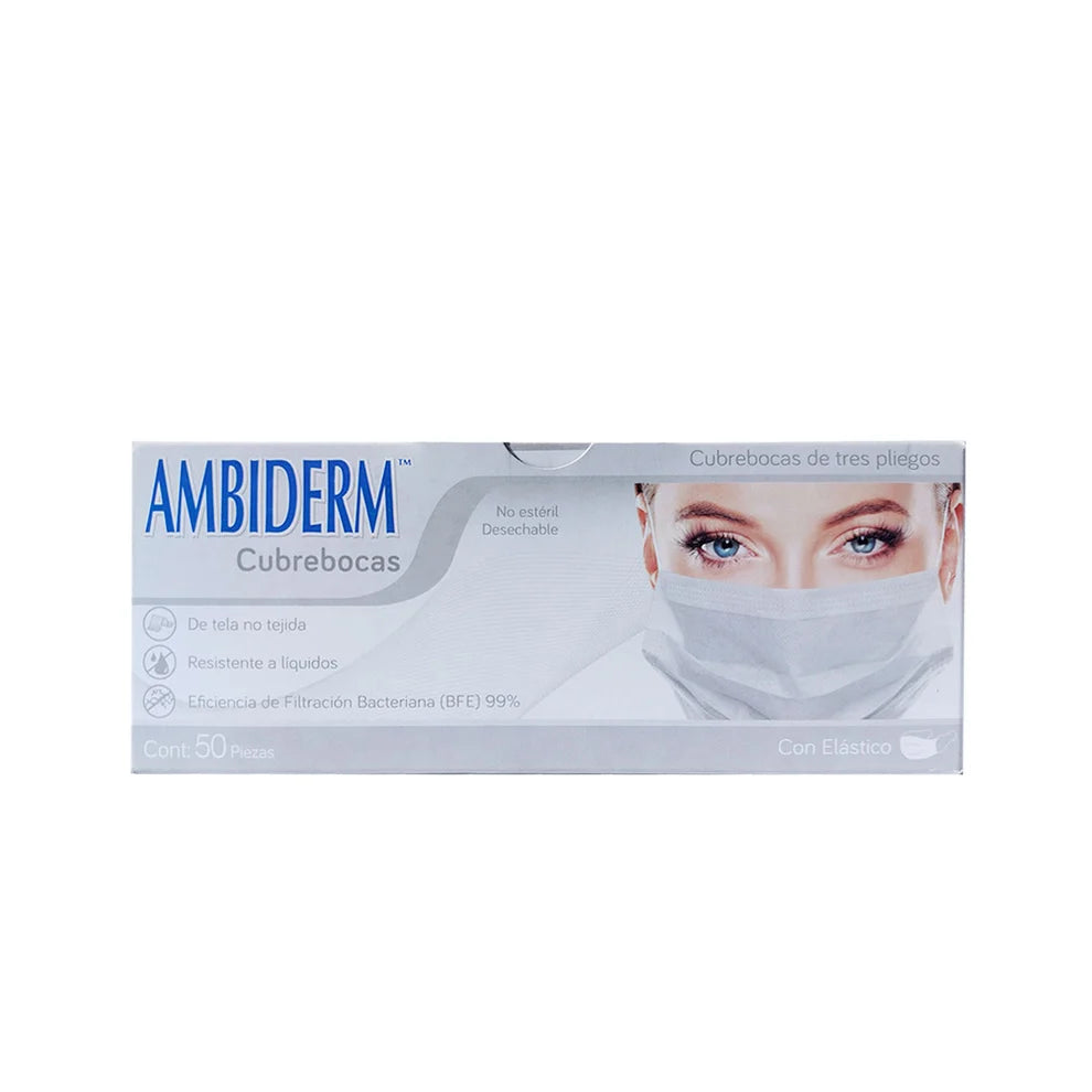 Cubre Bocas Blanco 3 Pliegos Con 50 Ambiderm