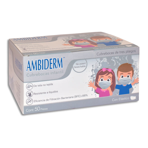 Cubrebocas Plisado Infantil Blanco Con 50 Piezas (Ambiderm)