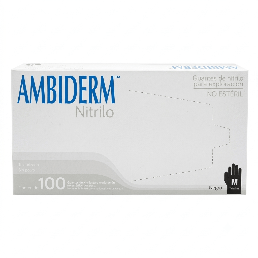 Guantes Mediano De Nitrilo Negro Con 100 Piezas Ambiderm