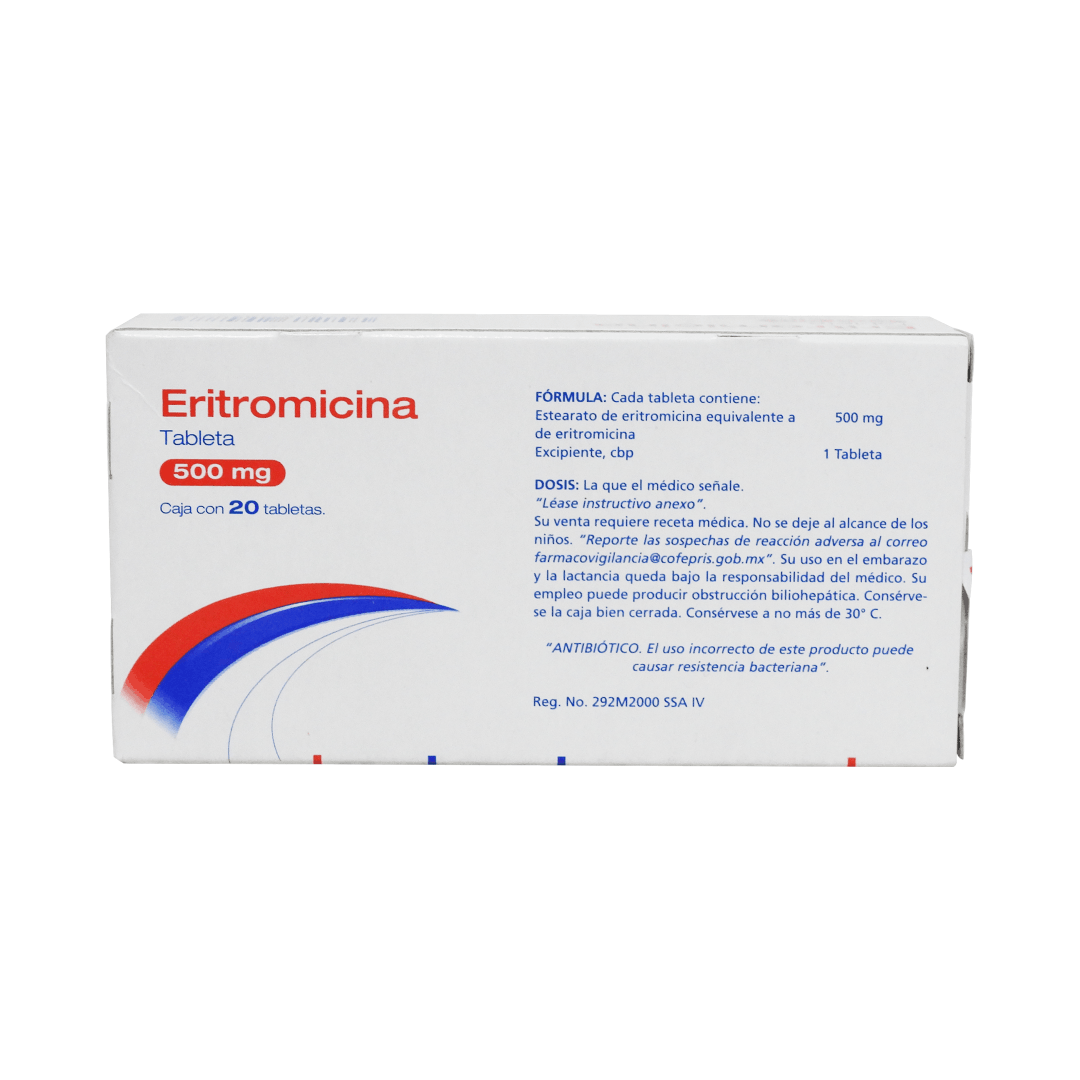 Eritromicina 500 Mg Con 20 Tabletas