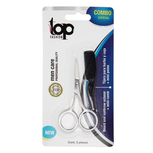 Tijera Top Fashion Para Ceja Barba + Mini Peine