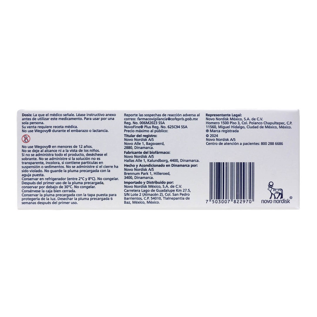 Wegovy 1.7 Mg Pluma Recargada 4 Dosis 2.27 Mg/Ml