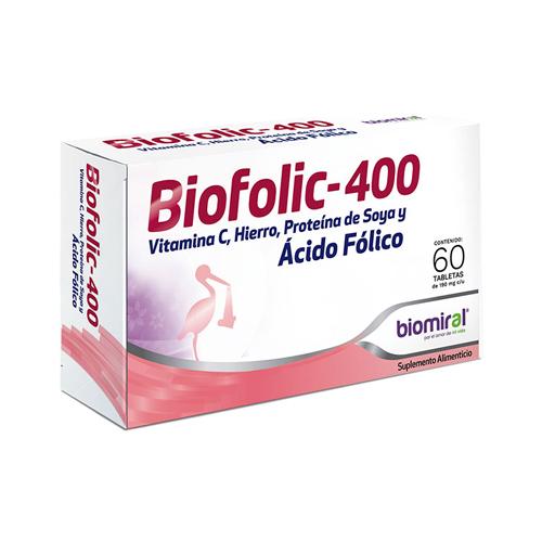 Biofolic 400 (Vits, Ac Folico,Prot Soya) Con 60 Tabletas