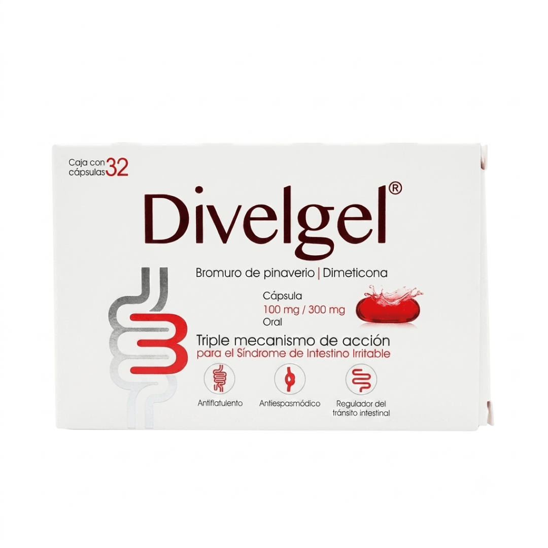 Divelgel (Bromuro De Pinaverio/Dimeticona 100/300 Con 32 Cap