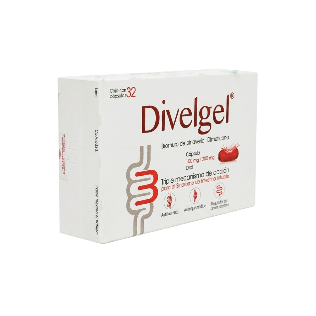 Divelgel (Bromuro De Pinaverio/Dimeticona 100/300 Con 32 Cap