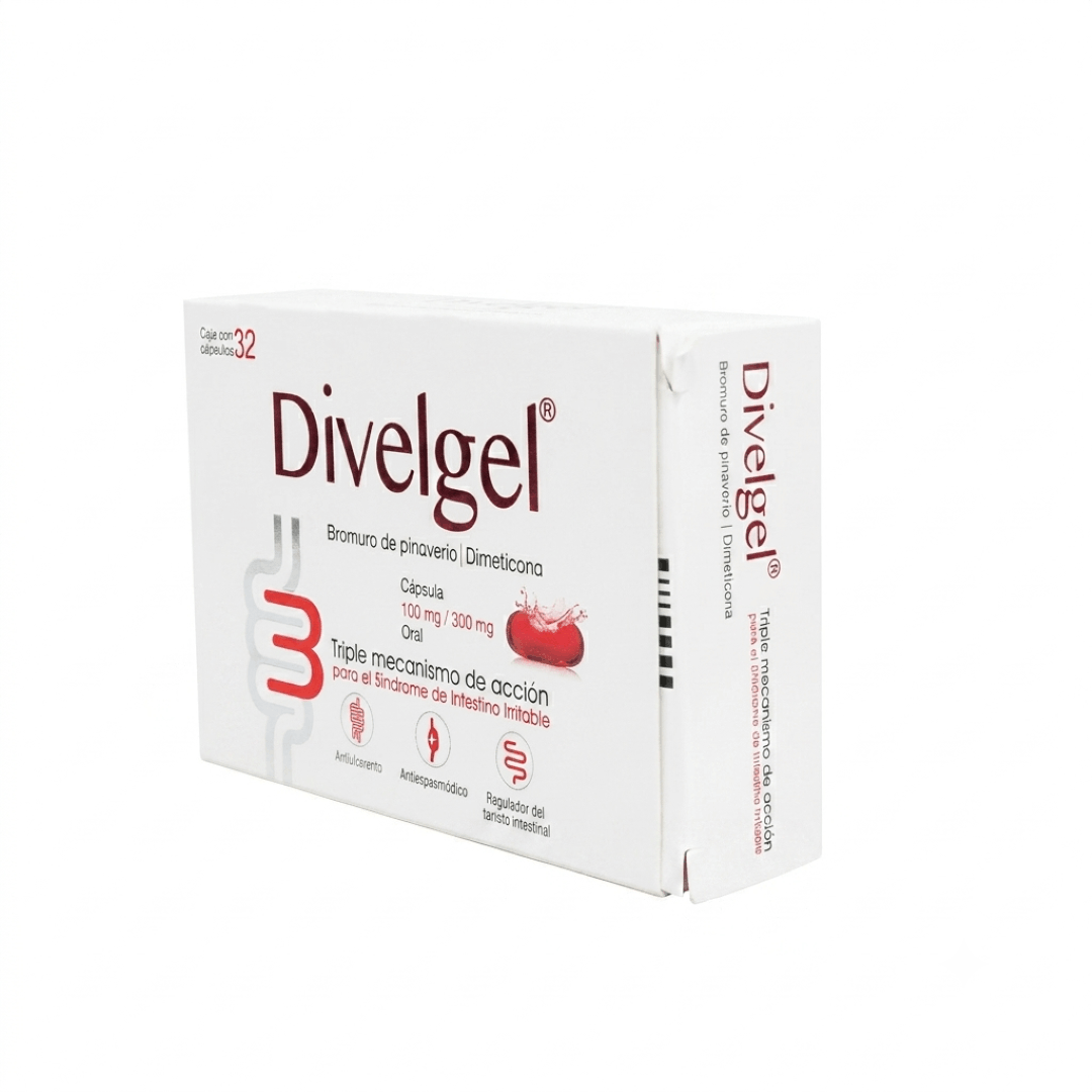 Divelgel (Bromuro De Pinaverio/Dimeticona 100/300 Con 32 Cap