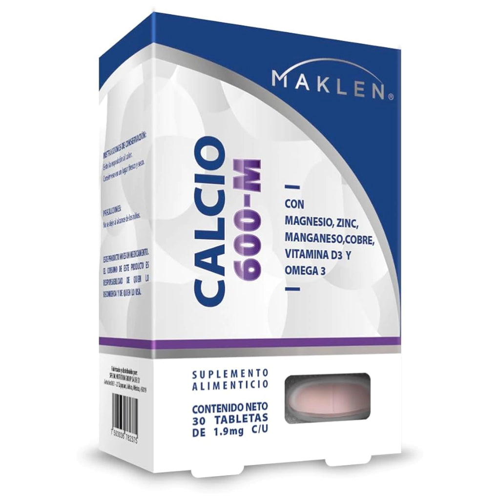 Calcio 600-M/Magnesio/Zinc/Vit D3/Manganeso/Cobre/Omega 3 Con 30 Tabletas
