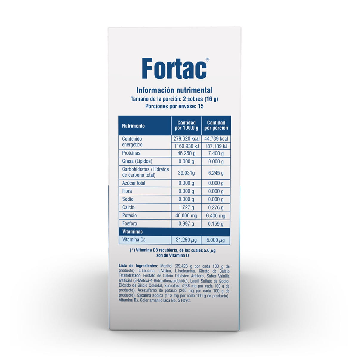 Fortac Suplemento Alimenticio Polvo Vainilla Con 30 Sobres 8 G