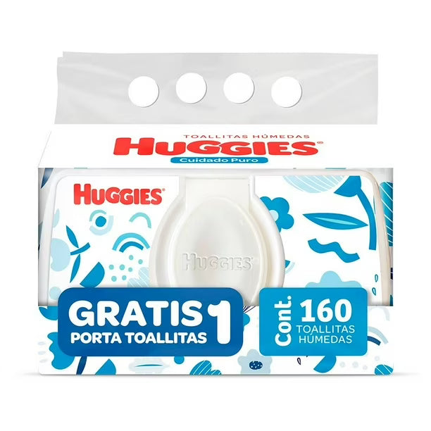 Toallitas Humedas Huggies Cuidado Puro Con 160 + Porta Toallas
