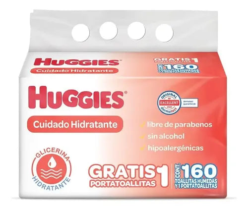 Toallitas Humedas Huggies Cuidado Puro Con 160 + Porta Toallas