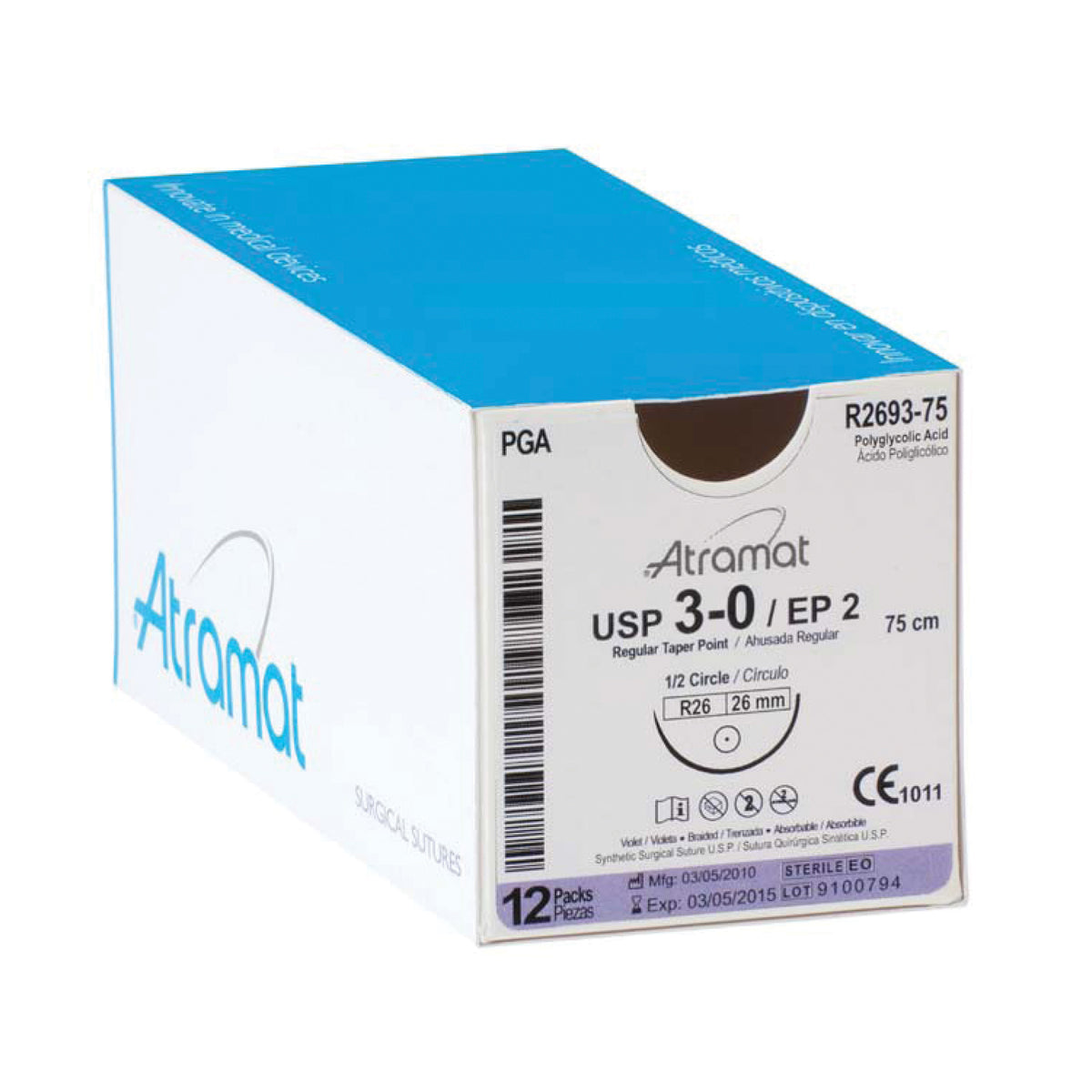 Acido Poliglicolico 3-0 26 Mm Con 12 Piezas Atramat