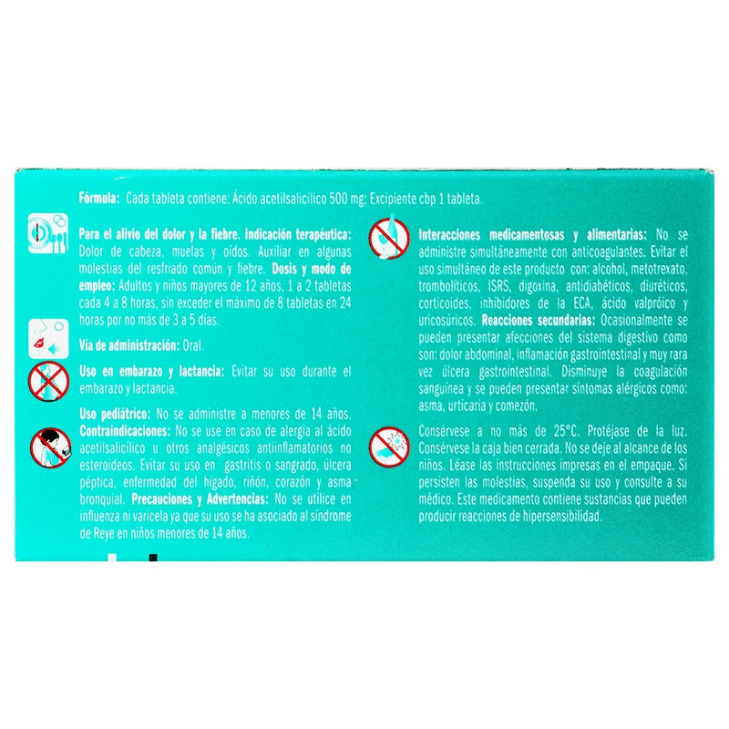 Aspirina 500 Mg Con 20 Tabletas 7501008499047 