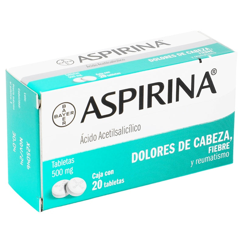 Aspirina 500 Mg Con 20 Tabletas 7501008499047  perfil 3