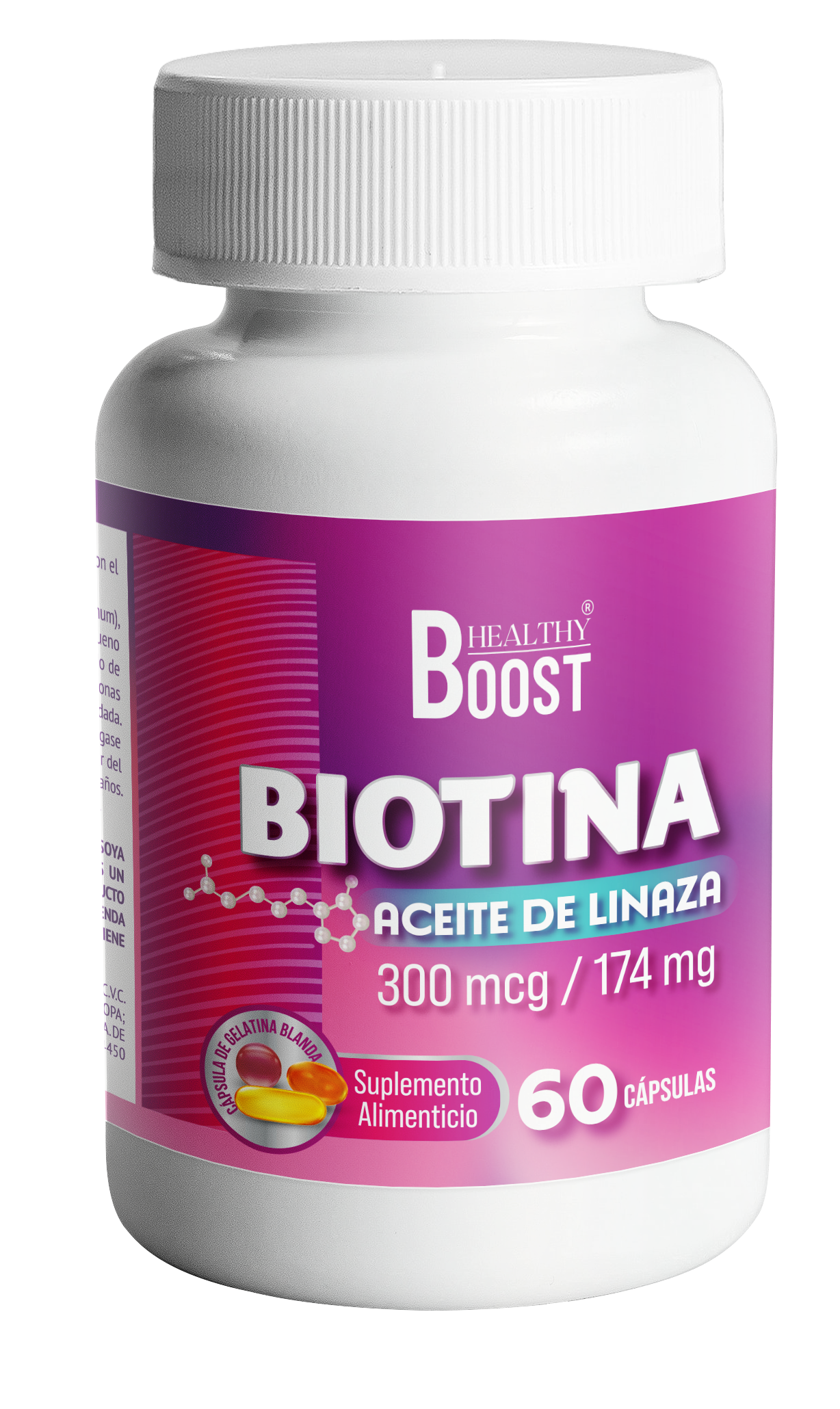 Biotina 300 Mcg + Linaza 180 Mg Con 60 Capsulas Healthy Boost