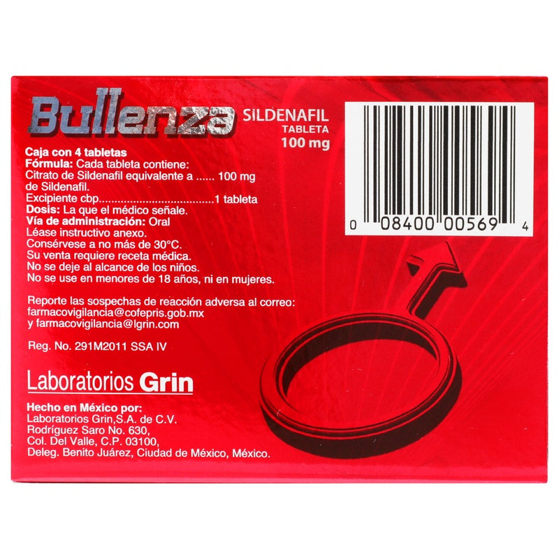 Bullenza 100Mg Con 4 Tabletas 008400005694 