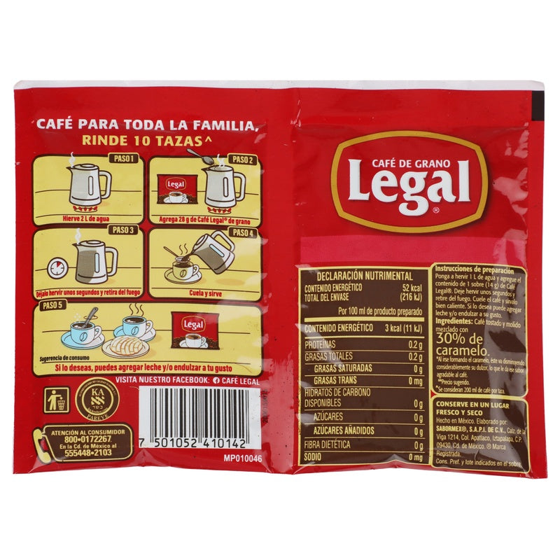 Cafe Legal Sobre 28 G 7501052410142 