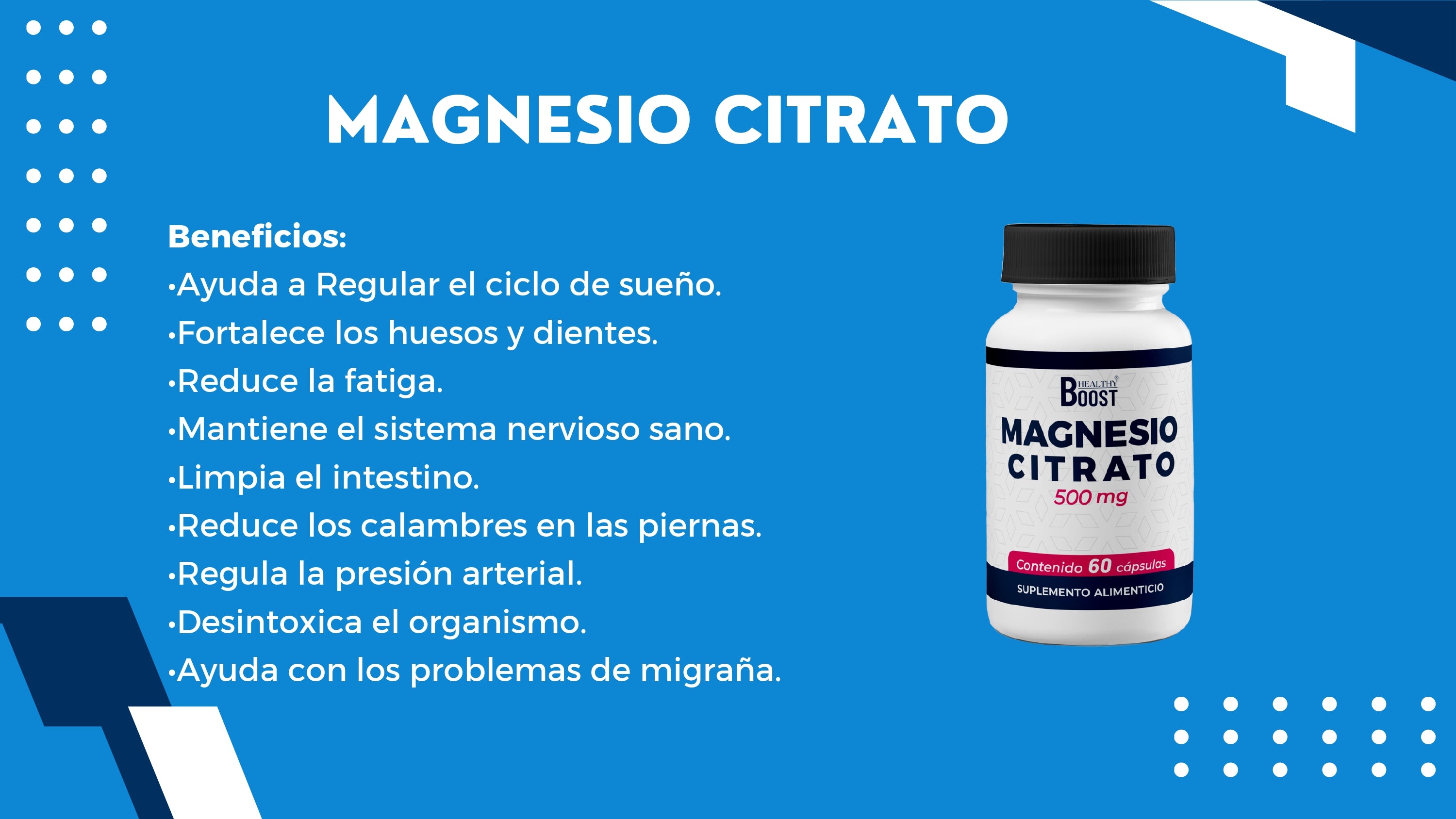 Citrato De Magnesio 500 Mg Con 60 Capsulas Healthy Boost