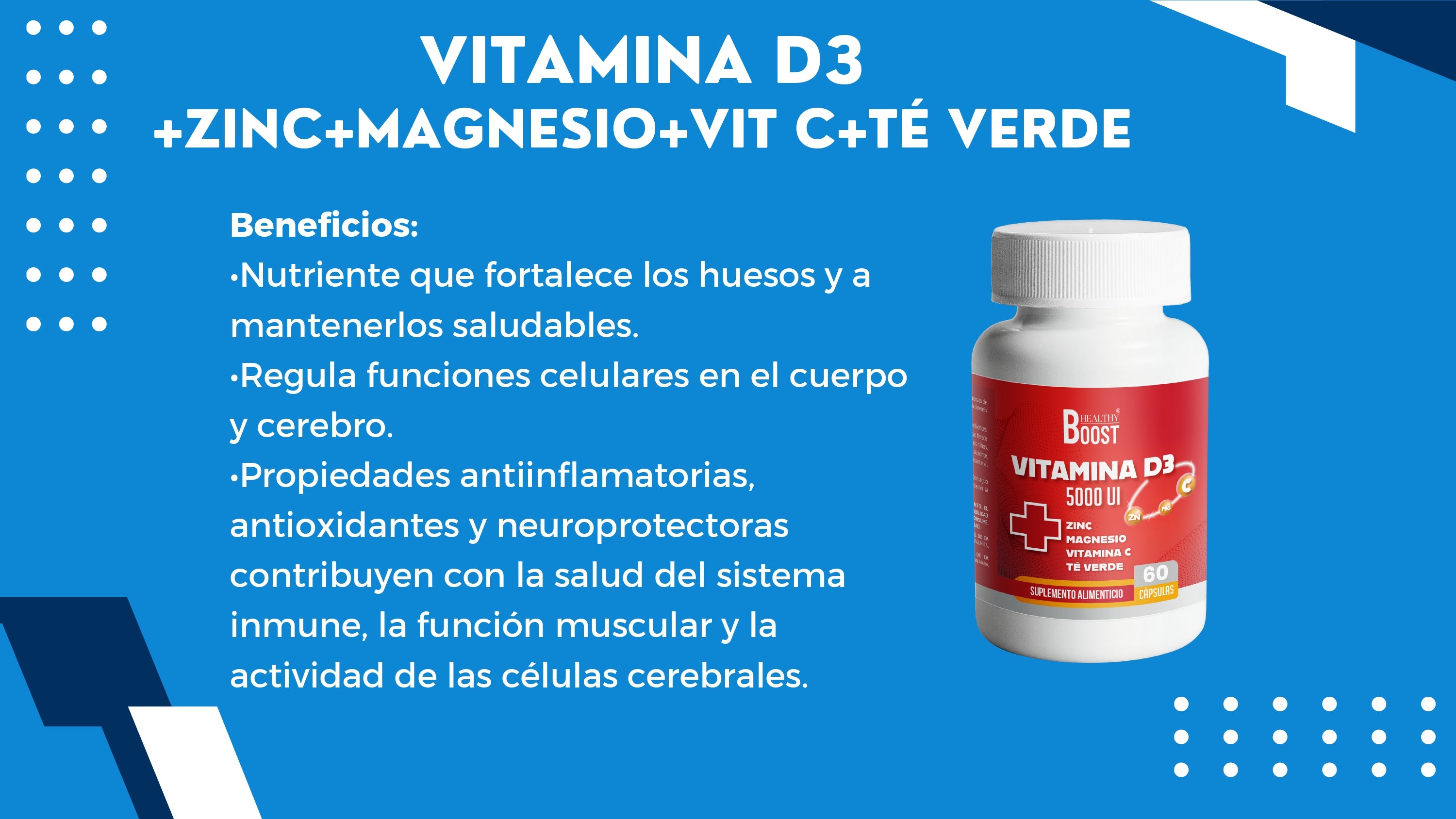 Vitamina D3 5000 + Zinc + Vitamina C + Te Verde Con 60 Capsulas Healthy Boost
