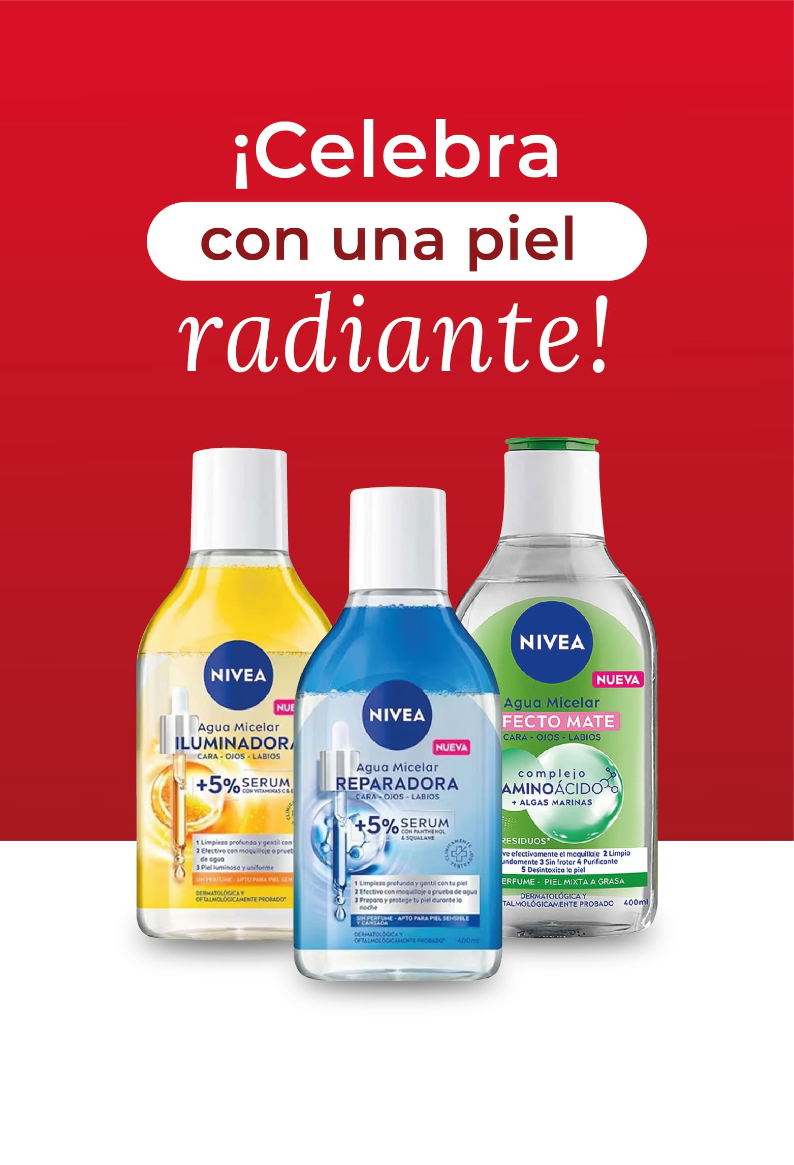 aguas micelares nivea celebra con una piel radiante