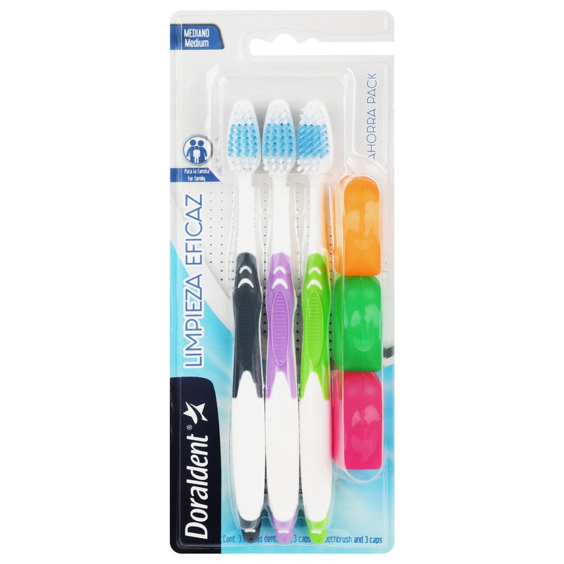 Cepillo Dental Dorald Limpiador Eficiente Mediano Con 3 Piezas 7501061812661  perfil 2