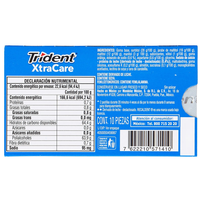 Chicle Trident Xtracare 10 Sobres  Menta 7622210571410  perfil 4